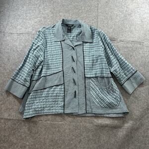 Ali Miles Tunic Top Womens Large Petite Blue Plaid Art To Wear Blouse Artsy